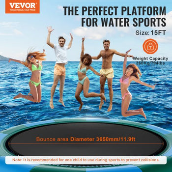 Inflatable Water Bouncer, 15ft Recreational Water Trampoline, Portable Bounce Swim Platform with 3-Step Ladder & Electric Air Pump, Kids Adults Floating Rebounder for Pool, Lake, Water Sports