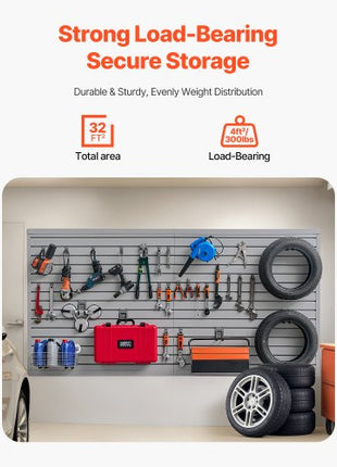 Slat Wall Paneling, 8 x 4 ft, PVC Garage Slatwall with Accessories, Grey Slat Wall Easy-to-Install Adjustable Slatwall Panel with Coupling Structure & DIY Cutting, Fits for Storage & Display