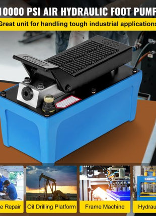 Air Hydraulic Pump 10000 PSI Air Over Hydraulic Pump 1/2 Gal Reservoir Air Treadle Foot Actuated Hydraulic Pump 3/8" NPT with 6.56 ft Hose 2 Connector Single Acting for Car Repair (Blue)