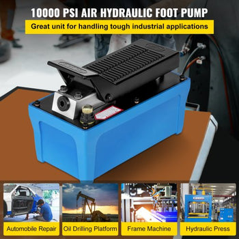 Air Hydraulic Pump 10000 PSI Air Over Hydraulic Pump 1/2 Gal Reservoir Air Treadle Foot Actuated Hydraulic Pump 3/8" NPT with 6.56 ft Hose 2 Connector Single Acting for Car Repair (Blue)