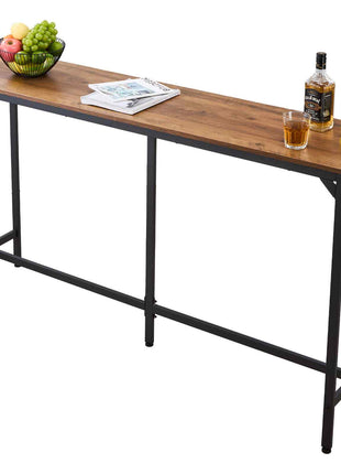 Bar Table, 1PCS 63″ Kitchen Bar Table, Tall Dining Tables with Rounded Edge, Rectangular High Top Kitchen Tables for Balcony, Living Room, Light Brown, Black, Extended Horizontal Design