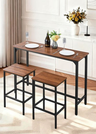 Bar Table, 3PCS 47? Bars Tables Set, Bar Tables and Chair Set with Rounded Edge Design, Rectangular Pub Table with Two Stools for Office Desk, Breakfast Corner, Mini Bars, Rustic Brown, Black