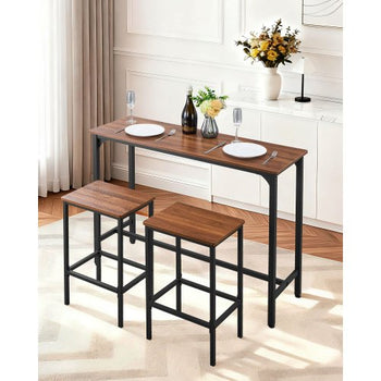 Bar Table, 3PCS 47? Bars Tables Set, Bar Tables and Chair Set with Rounded Edge Design, Rectangular Pub Table with Two Stools for Office Desk, Breakfast Corner, Mini Bars, Rustic Brown, Black