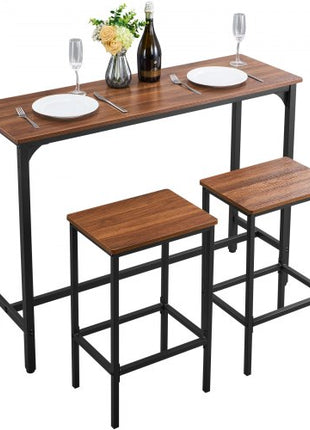 Bar Table, 3PCS 47? Bars Tables Set, Bar Tables and Chair Set with Rounded Edge Design, Rectangular Pub Table with Two Stools for Office Desk, Breakfast Corner, Mini Bars, Rustic Brown, Black