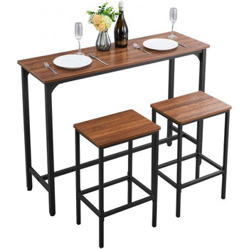 Bar Table, 3PCS 47? Bars Tables Set, Bar Tables and Chair Set with Rounded Edge Design, Rectangular Pub Table with Two Stools for Office Desk, Breakfast Corner, Mini Bars, Rustic Brown, Black