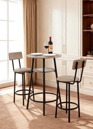 Bar Table, 3PCS 23.5? Bars Tables Set, Bar Tables and Chair Set with Rounded Corner Design, Round Pub Table with Two Stools for Office Desk, Breakfast Corner, Mini Bars, Light Gray, Black