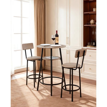 Bar Table, 3PCS 23.5? Bars Tables Set, Bar Tables and Chair Set with Rounded Corner Design, Round Pub Table with Two Stools for Office Desk, Breakfast Corner, Mini Bars, Light Gray, Black
