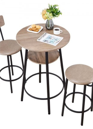 Bar Table, 3PCS 23.5? Bars Tables Set, Bar Tables and Chair Set with Rounded Corner Design, Round Pub Table with Two Stools for Office Desk, Breakfast Corner, Mini Bars, Light Gray, Black