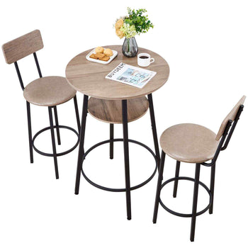 Bar Table, 3PCS 23.5″ Bars Tables Set, Bar Tables and Chair Set with Rounded Corner Design, Round Pub Table with Two Stools for Office Desk, Breakfast Corner, Mini Bars, Light Gray, Black
