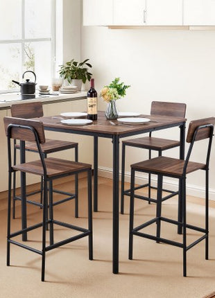 Bar Table, 5PCS 35? Bars Tables Set, Bar Tables and Chair Set with Rounded Edge Design, Square Pub Table with Four Stools for Living Room, Dining Room, Kitchen, Walnut Color, Black
