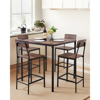 Bar Table, 5PCS 35? Bars Tables Set, Bar Tables and Chair Set with Rounded Edge Design, Square Pub Table with Four Stools for Living Room, Dining Room, Kitchen, Walnut Color, Black