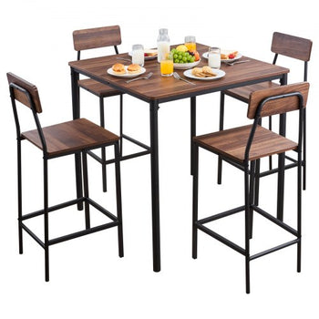 Bar Table, 5PCS 35? Bars Tables Set, Bar Tables and Chair Set with Rounded Edge Design, Square Pub Table with Four Stools for Living Room, Dining Room, Kitchen, Walnut Color, Black