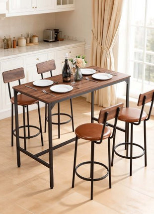 Bar Table, 5PCS 47? Bars Tables Set, Bar Tables and Chair Set with Rounded Edge Design, Rectangular Pub Table with Four Stools for Living Room, Dining Room, Kitchen, Walnut Color, Black
