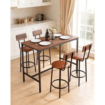 Bar Table, 5PCS 47? Bars Tables Set, Bar Tables and Chair Set with Rounded Edge Design, Rectangular Pub Table with Four Stools for Living Room, Dining Room, Kitchen, Walnut Color, Black