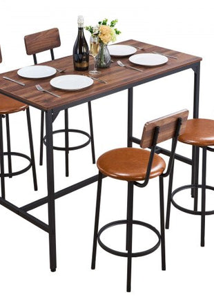 Bar Table, 5PCS 47? Bars Tables Set, Bar Tables and Chair Set with Rounded Edge Design, Rectangular Pub Table with Four Stools for Living Room, Dining Room, Kitchen, Walnut Color, Black