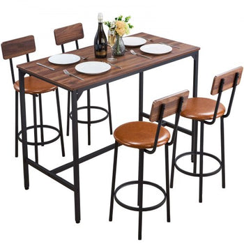 Bar Table, 5PCS 47? Bars Tables Set, Bar Tables and Chair Set with Rounded Edge Design, Rectangular Pub Table with Four Stools for Living Room, Dining Room, Kitchen, Walnut Color, Black