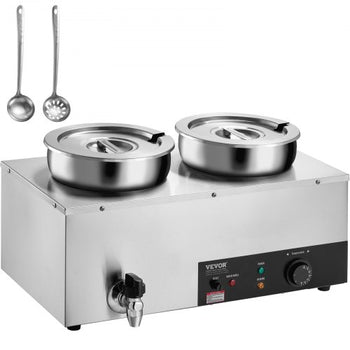 Electric Soup Warmer, Dual 7.4QT Stainless Steel Round Pot, 1200W Commercial Food Warmer, 86~185°F Adjustable Temp, Bain Marie with Anti-Dry Burn and Reset Button, for Restaurant, Buffet