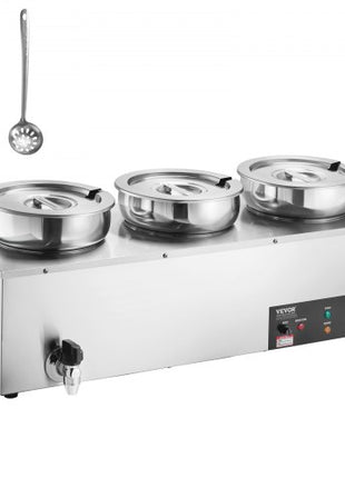 Electric Soup Warmer, Three 7.4QT Stainless Steel Round Pot, 1200W Commercial Food Warmer, 86~185°F Adjustable Temp, Bain Marie with Anti-Dry Burn and Reset Button, for Restaurant, Buffet