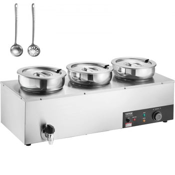 Electric Soup Warmer, Three 7.4QT Stainless Steel Round Pot, 1200W Commercial Food Warmer, 86~185°F Adjustable Temp, Bain Marie with Anti-Dry Burn and Reset Button, for Restaurant, Buffet