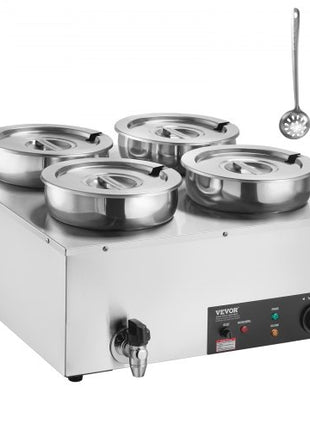 Electric Soup Warmer, Four 7.4QT Stainless Steel Round Pot, 1500W Commercial Food Warmer, 86~185°F Adjustable Temp, Bain Marie with Anti-Dry Burn and Reset Button, for Restaurant, Buffet