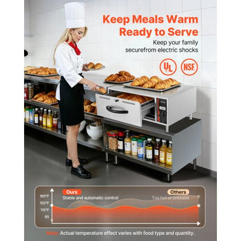 Commercial Electric Drawer Warmer, Single-Drawer Stainless Steel Food Warmer, Freestanding Standard Warming Drawer Cabinet, 85°F185°F Wide Temperature Range, for Restaurant, Hotel & Bakery