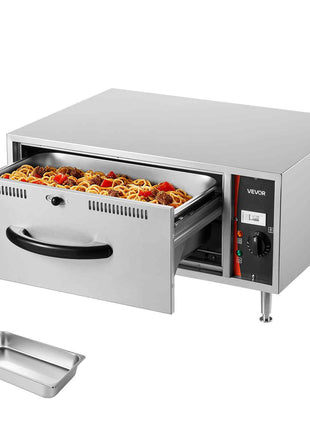 Commercial Electric Drawer Warmer, Single-Drawer Stainless Steel Food Warmer, Freestanding Standard Warming Drawer Cabinet, 85°F–185°F Wide Temperature Range, for Restaurant, Hotel & Bakery
