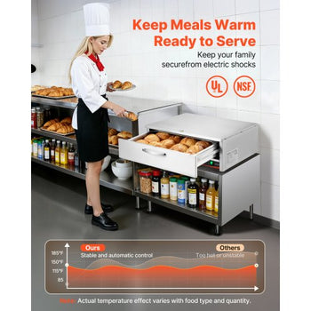 Commercial Electric Drawer Warmer, Single-Drawer Stainless Steel Food Warmer, Freestanding Compact Warming Drawer Cabinet, 85°F185°F Wide Temperature Range, for Restaurant, Hotel & Bakery