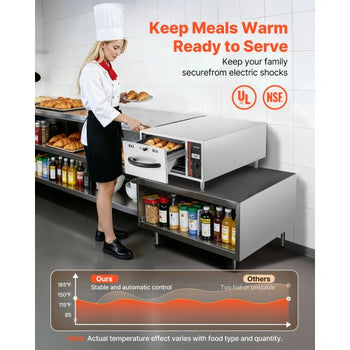 Commercial Electric Drawer Warmer, Single-Drawer Stainless Steel Food Warmer, Freestanding Slim Warming Drawer Cabinet, 85°F185°F Wide Temperature Range, for Restaurant, Hotel, Bakery & Kitchen