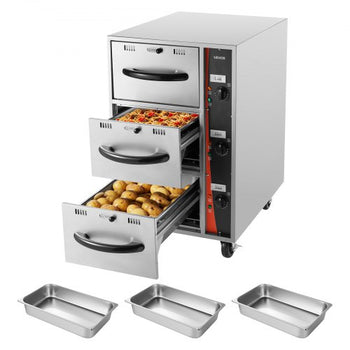 Commercial Electric Drawer Warmer, Three-Drawer Stainless Steel Food Warmer, Freestanding Compact Warming Drawer Cabinet, 85°F185°F Wide Temperature Range, for Restaurant, Hotel Buffet & Bakery