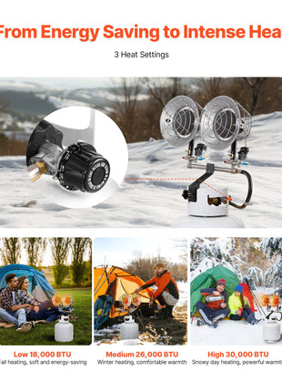 Propane Tank Top Heater, 30000 BTU Rapid Heating 180-Degree Infrared Radiant Tank Top Gas Heater, 3 Heat Settings for Ice Fishing/ Hunting/Outdoor Work, Single Burner Square