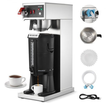 Commercial Drip Coffee Maker, 16-17 Cups Machine with 2.5 L Thermal Carafe, Keep Warm for 4 Hours, Stainless Steel Brewer with Auto Water Filling, for Restaurant, Office, Coffee Shop & Home