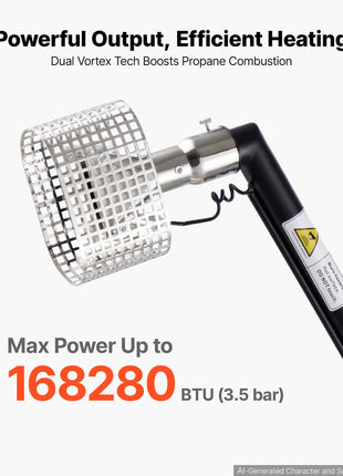 Propane Heat Gun with 3FT Extension Pole, Up to 168280 BTU Hot Air Gun with 26 FT Hose and Carrying Case, Ideal for Boat Plastic Film Shrink Wrapping, Pallet Packaging, Crafting