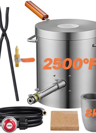 Propane Melting Furnace Kit, 8KG/18lbs Gas Metal Melting Furnace Kit, Foundry Home Kiln with Crucible, Tongs, Wooden Handle, Smelting Casting Tool for Gold Silver Copper Aluminum Metal Recycle
