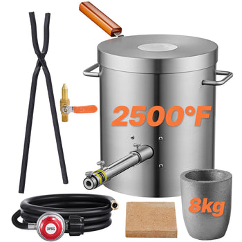 Propane Melting Furnace Kit, 8KG/18lbs Gas Metal Melting Furnace Kit, Foundry Home Kiln with Crucible, Tongs, Wooden Handle, Smelting Casting Tool for Gold Silver Copper Aluminum Metal Recycle