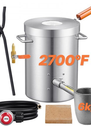 6KG Propane Melting Furnace Kit, Large Capacity Foundry Home Kilns, Blacksmithing Forge with Crucible & Tongs Kiln, Stainless Steel, For Metal Scrap Recycle, Gold Copper Silver Casting