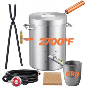 6KG Propane Melting Furnace Kit, Large Capacity Foundry Home Kilns, Blacksmithing Forge with Crucible & Tongs Kiln, Stainless Steel, For Metal Scrap Recycle, Gold Copper Silver Casting