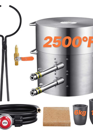 Propane Melting Furnace Kit, 16KG/35lbs Gas Metal Melting Furnace Kit, Dual Burner Foundry Home Kiln with Crucibles and Tongs, Smelting Casting Tool for Gold Silver Copper Aluminum Metal Recycle