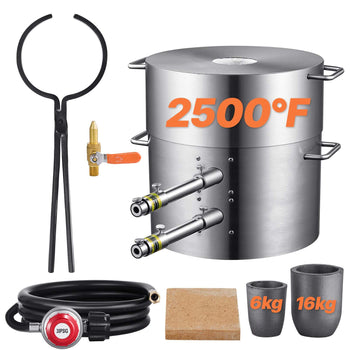 Propane Melting Furnace Kit, 16KG/35lbs Gas Metal Melting Furnace Kit, Dual Burner Foundry Home Kiln with Crucibles and Tongs, Smelting Casting Tool for Gold Silver Copper Aluminum Metal Recycle