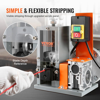 VEVOR Wire Stripping Machine, orange and silver, acrylic panel, for flexible stripping, durable metal construction.