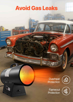 Propane Heater, 125000BTU Forced Air Propane Heater with Stepless Temp Settings & security Protection, Portable Garage/Shop Barrel Heater for Garages, Job Sites,Indoor/Outdoor
