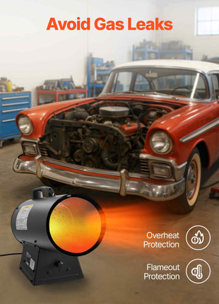 Propane Heater, 60000BTU Forced Air Propane Heater with Stepless Temp Settings & security Protection, Portable Garage/Shop Barrel Heater for Garages, Job Sites,Indoor/Outdoor