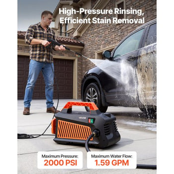 Electric Pressure Washer, 2000 Max PSI 1.59 Max GPM, Portable Power Washer with 4 Nozzles, Metal Extension Wand, Built-in Carry Handle, Compact & Flexible for  Cars,Driveways,Patios,Fences,Home