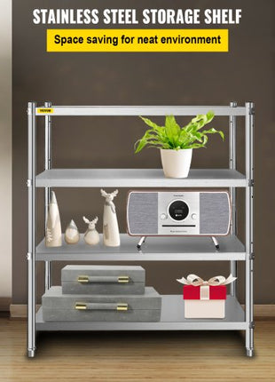 Stainless Steel Shelving 46.8x18.5 Inch 4 Tier Adjustable Shelf Storage Unit Stainless Steel Heavy Duty Shelving for Kitchen Commercial Office Garage Storage 330lb Per Shelf