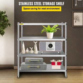 Stainless Steel Shelving 46.8x18.5 Inch 4 Tier Adjustable Shelf Storage Unit Stainless Steel Heavy Duty Shelving for Kitchen Commercial Office Garage Storage 330lb Per Shelf