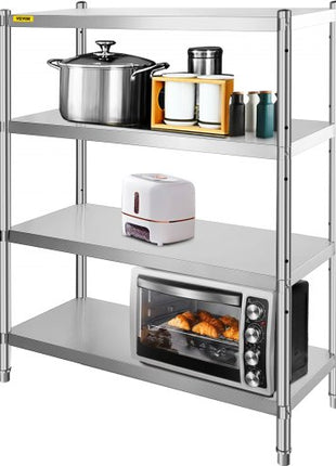 Stainless Steel Shelving 46.8x18.5 Inch 4 Tier Adjustable Shelf Storage Unit Stainless Steel Heavy Duty Shelving for Kitchen Commercial Office Garage Storage 330lb Per Shelf