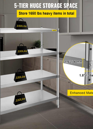 Stainless Steel Shelving 46.8x18.5 Inch 4 Tier Adjustable Shelf Storage Unit Stainless Steel Heavy Duty Shelving for Kitchen Commercial Office Garage Storage 330lb Per Shelf