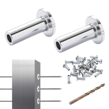 121 Pack T316 Stainless Steel Protector Sleeves for 1/8" Wire Rope Cable Railing, DIY Balustrade T316 Marine Grade, Come with A Free Drill Bit, Silver