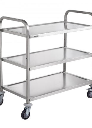 Kitchen Utility Cart, 3 Tiers, Wire Rolling Cart with 450LBS Capacity, Steel Service Cart on Wheels, Metal Storage Trolley with 80mm Basket Curved Handle PP Liner 6 Hooks, for Indoor and Outdoor