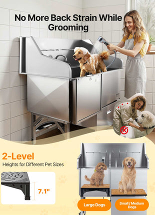 Stainless Steel Dog Washing Station, 50 inch Pet Grooming Tub w/ Ramp, Faucet & Showerhead & Soap Holder Leash Dog Bathtub for Large & Medium & Small Pets (Left Door)