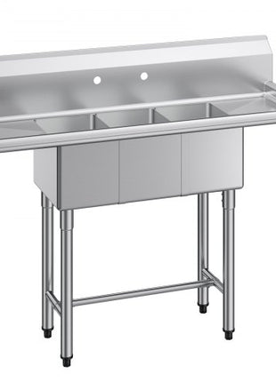 3 Compartment Sink, 18-Gauge 304 Stainless Steel, 10" x 14" x 10" Bowl Size, 3 Bay Commercial Kitchen Prep & Utility Sink with 2 Drainboards and Backsplash for Restaurant, Food Truck & Home Use